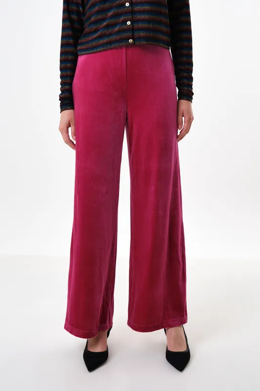 Louche Melvin Velvet Wide Leg Trousers - Pink Pink 8 Unisex