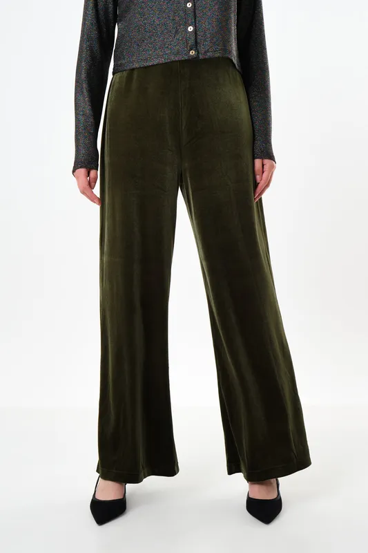 Louche Melvin Velvet Wide Leg Trousers - Sage Sage 8 Unisex