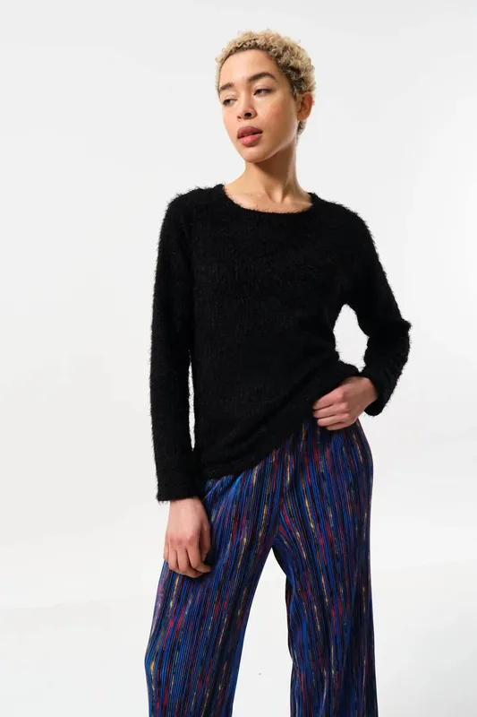 Louche Blanka Eyelash Rib Long Sleeve Jumper - Black Black 8