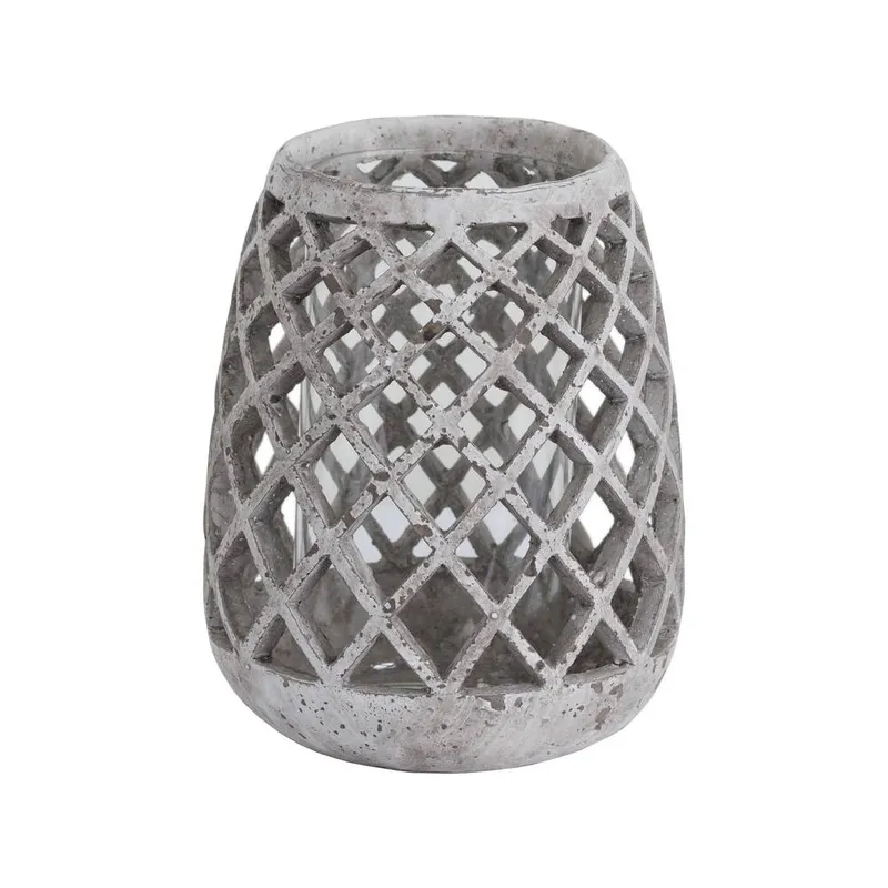 Love Lace Large Conical Ceramic Lattice Hurricane Lantern in Stone Stone