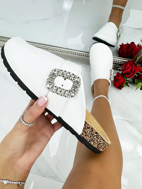 Love Lemonade Women's Crystal Buckle Clogs in White Size: 7 - White - Size: 7