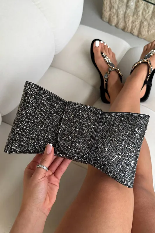 Love Lemonade Women's Crystal Luxe Bow Clutch Bag in Black - Black