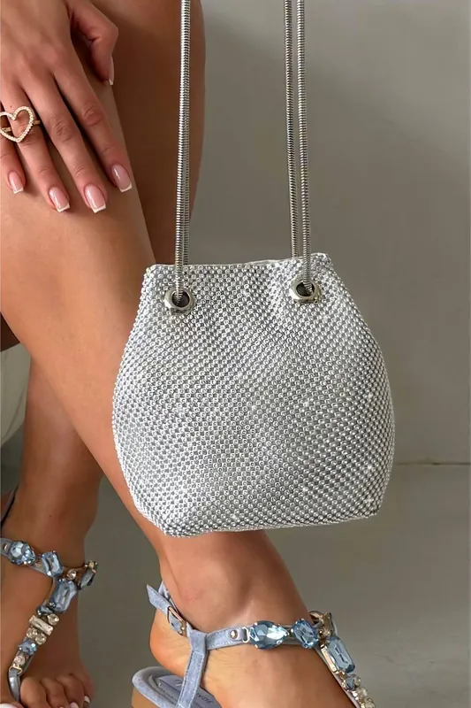 Love Lemonade Women's Crystal Mini Slouch Bag in Silver - Silver