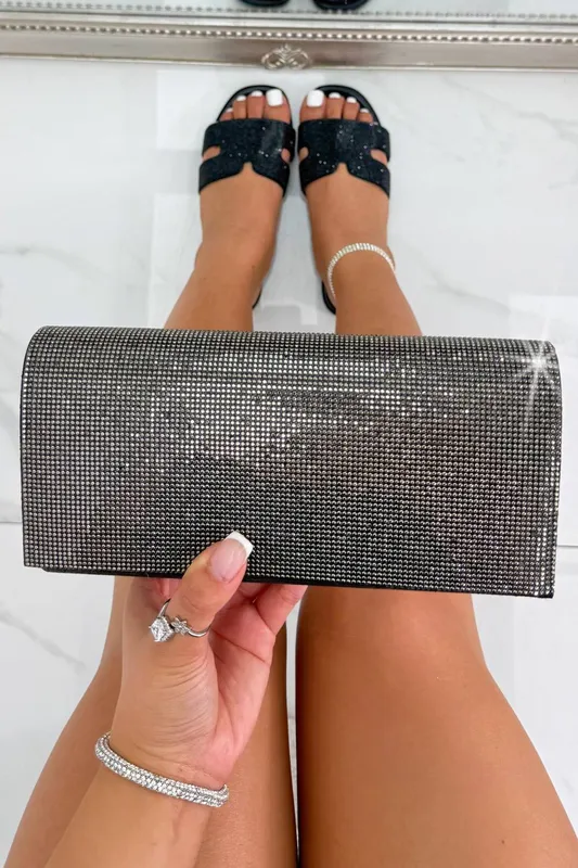 Love Lemonade Women's Crystal Sparkle Clutch Bag in Black Black