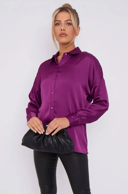 Love Sunshine Women's Purple Brushed Satin Shirt Size: Small Purple female