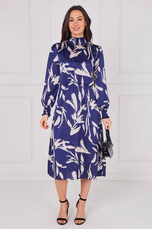 Love Sunshine Women's Sapphire Whisper Floral Shirred Neck Midaxi Dress in Blue Size: Small - Blue - Size: S