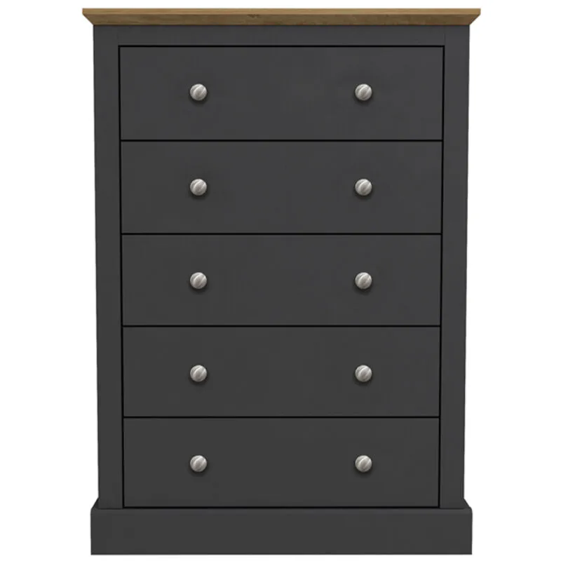 Lpd Furniture Devon 5 Drawer Chest Charcoal