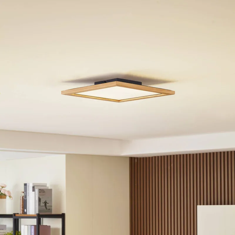 LED Ceiling Light Joren Lucande, dimmable, Light wood, Living / Dining Room, Wood, Country House / Rustic, Ceiling Light