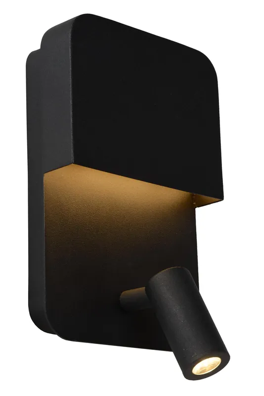 Lucide 'Boxer' Modern Stylish Non Dimmable Tiltable Indoor LED Wall Light in Black Black