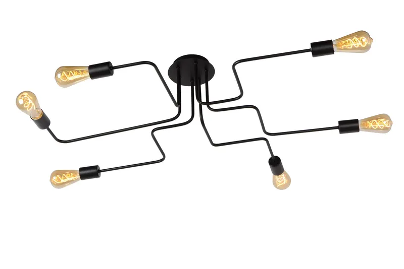 Lucide 'Lester' Dimmable Stylish Indoor Decorative Flush Ceiling Light 6xE27 in Black Black