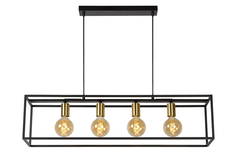 Lucide 'Ruben' Dimmable Adjustable Height Modern Bar Pendant Light 4xE27 in Black Black
