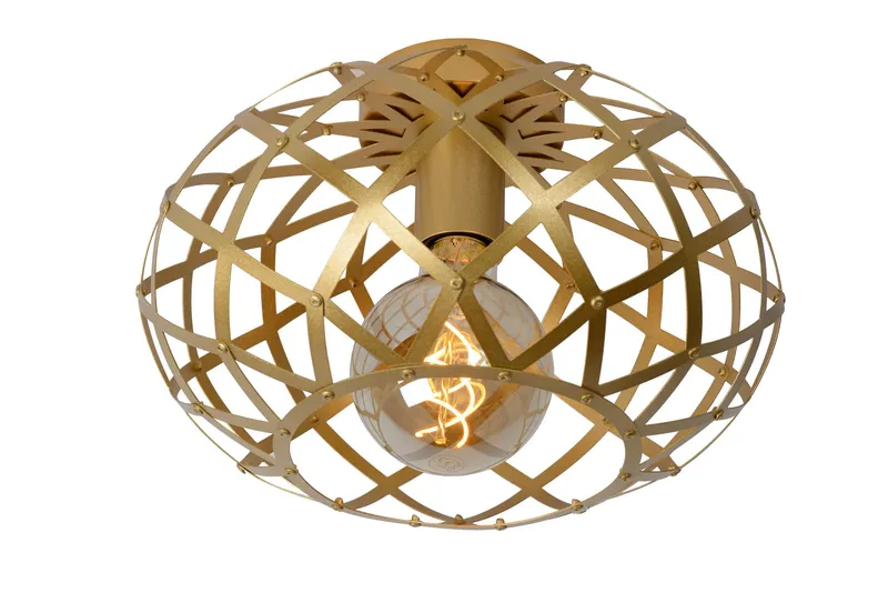 Lucide 'Wolfram' Dimmable Stylish Indoor Decorative Flush Ceiling Light 1xE27 in Gold Gold