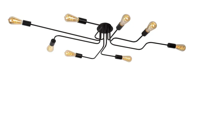 Lucide 'Lester' Dimmable Stylish Indoor Decorative Flush Ceiling Light 8xE27 in Black Black
