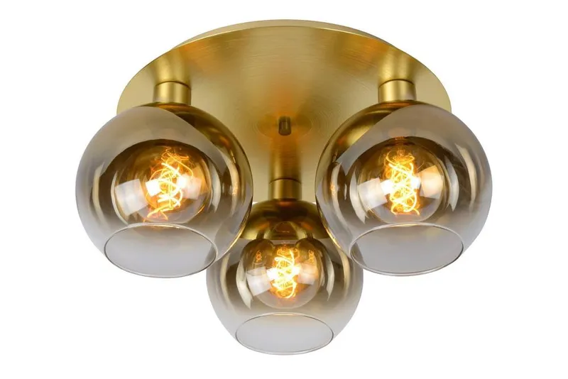 Lucide 'Marius' Dimmable Stylish Retro Indoor LED Flush Ceiling Light 3xE27 in Gold Gold