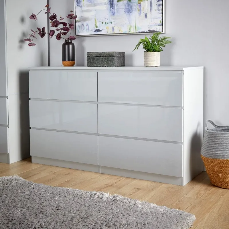 Lugano High Gloss Chest of 6 Drawers - Grey