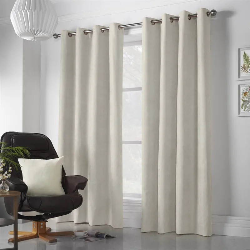 Terrys Chenille Ready Made Eyelet Curtains Cream