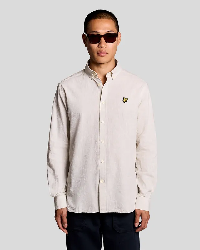Lyle & Scott Men's Linen Blend Oxford Shirt in Green