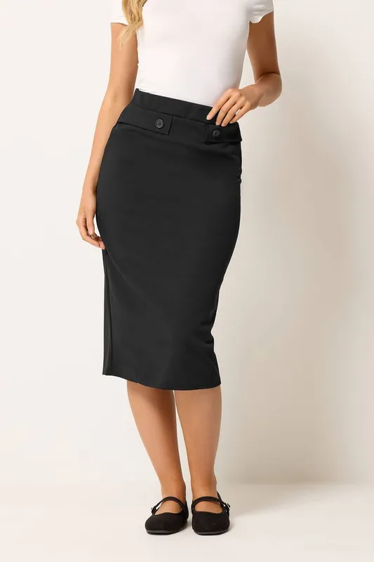 M&Co Women's Button Detail Midi Skirt in Black Size: 14 Black