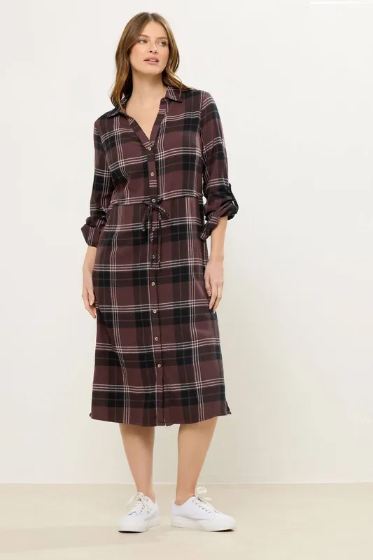 M&Co Women's Check Cotton Shirt Dress in Brown Size: 20 - Brown