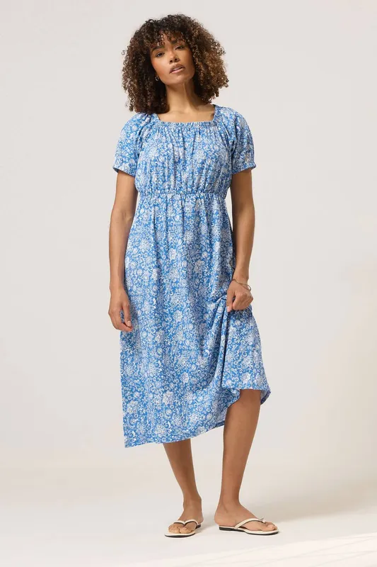 M&Co Women's Cotton Midi Dress in Blue Size: 12 Blue 12