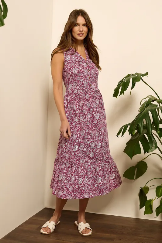 M&Co Women's Cotton Midi Dress in Red Size: 18 Red 18