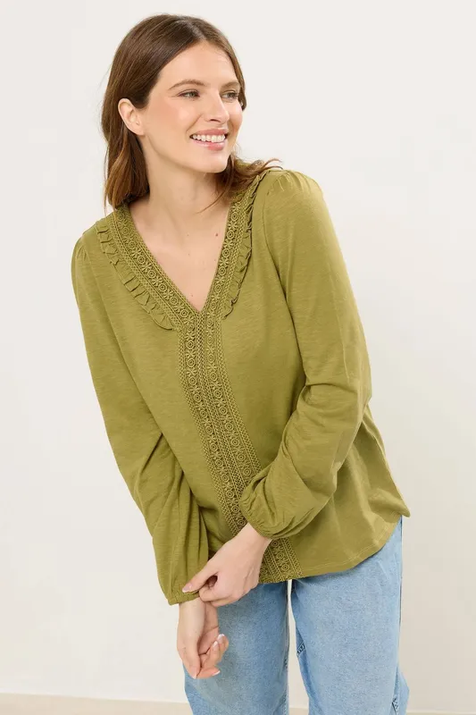 M&Co Women's Frill Detail Cotton Blouse in Green Size: 16 - Green