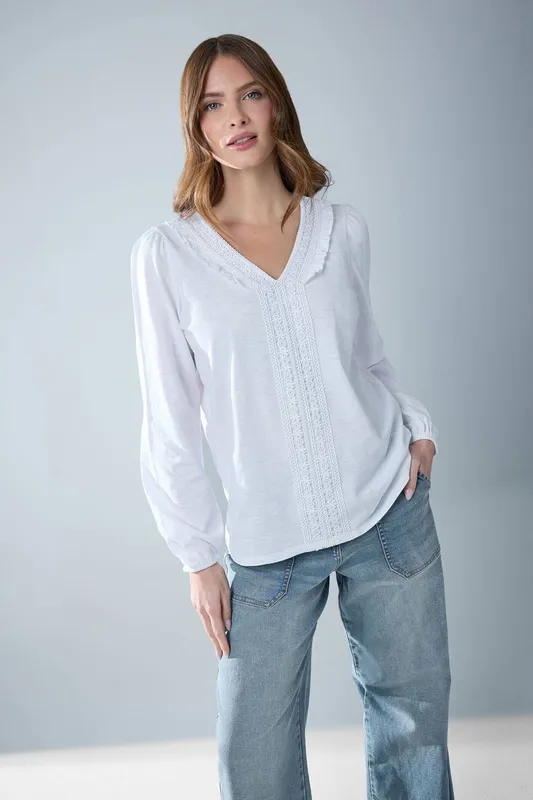 M&Co Women's Frill Detail Cotton Blouse in White Size: 12 - White