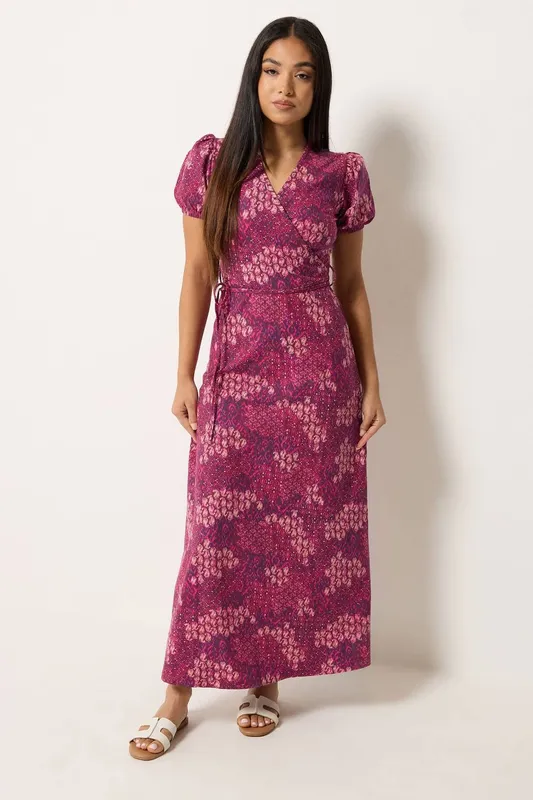 M&Co Women's Petite Abstract Maxi Wrap Dress in Pink Size: 8 Pink 8