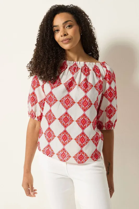 M&Co Women's Printed Cotton Top in Ivory Size: 18 - Ivory - Size: 18