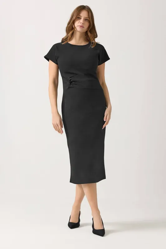 M&Co Women's Side Bow Midi Dress in Black Size: 18 Black 18 female