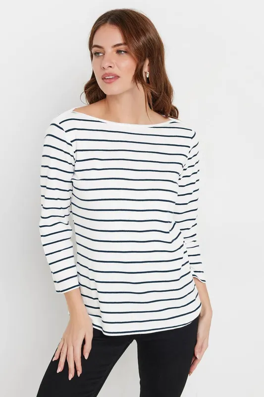 M&Co Women's Stripe Slash Neck Top in Dark Navy Size: 20 - Dark Navy - Size: 20