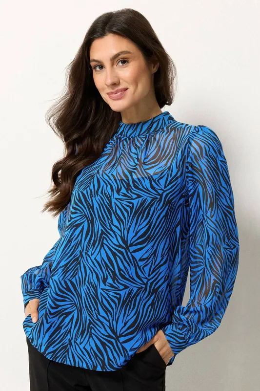 M&Co Women's Zebra Print Blouse in Cobalt Size: 14 - Cobalt