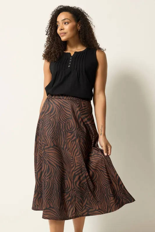 M&Co Women's Zebra Print Midi Skirt in Brown Size: 12 Brown 12