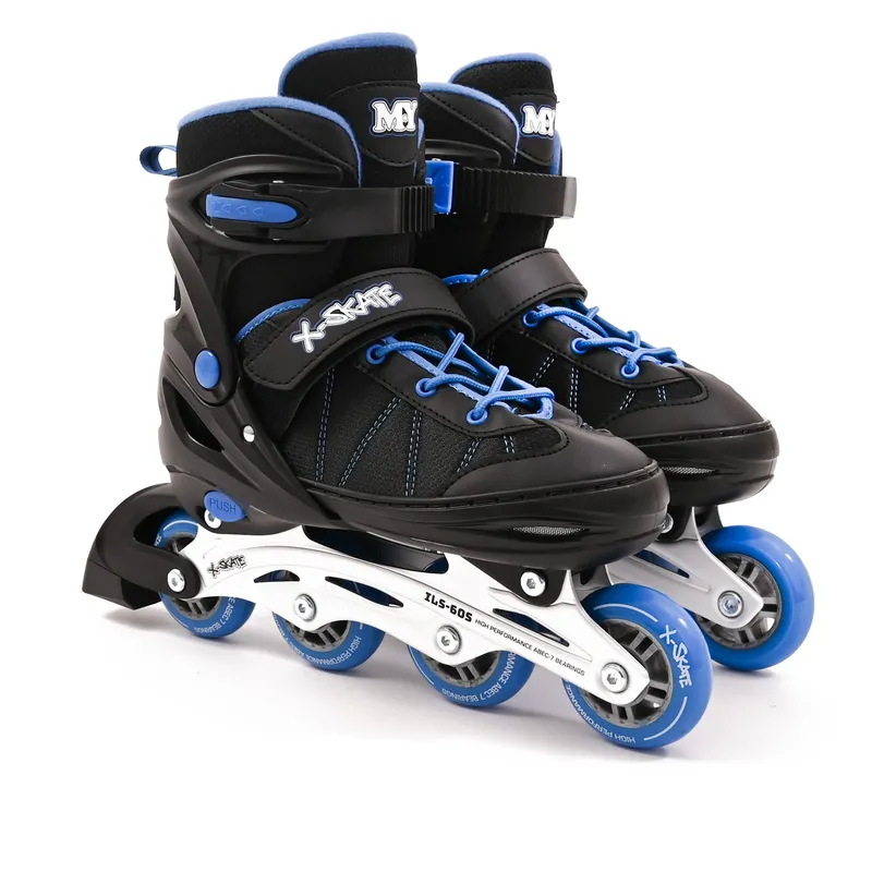 M.Y Adjustable Inline Roller Skates with Built In Adjusters for Boys & Girls in Blue Size: Small Blue Small