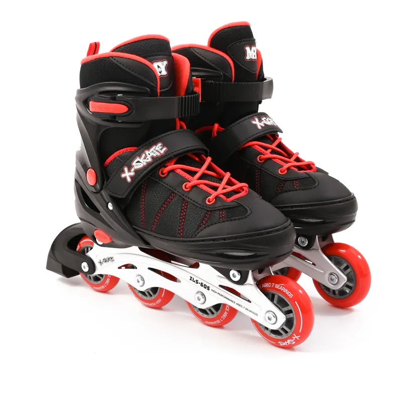 M.Y Adjustable Inline Roller Skates with Built In Adjusters for Boys & Girls in Red Size: Large Red Large