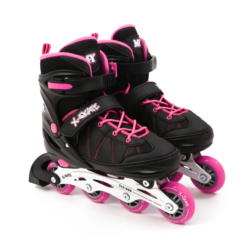 M.Y Adjustable Inline Roller Skates with Built In Adjusters for Boys & Girls in Pink Size: Medium Pink Medium