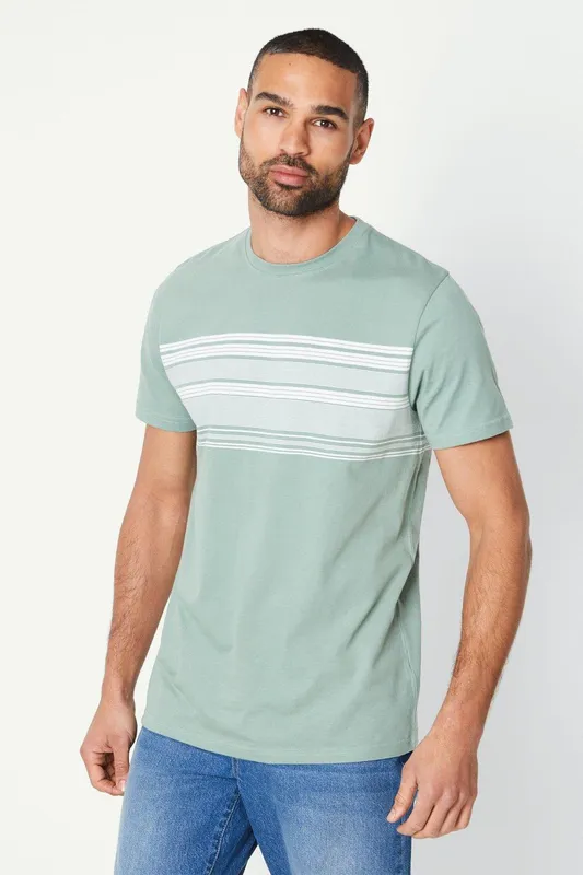 Maine Mens Chest Stripe Tee - Khaki Cotton - Size 3xl