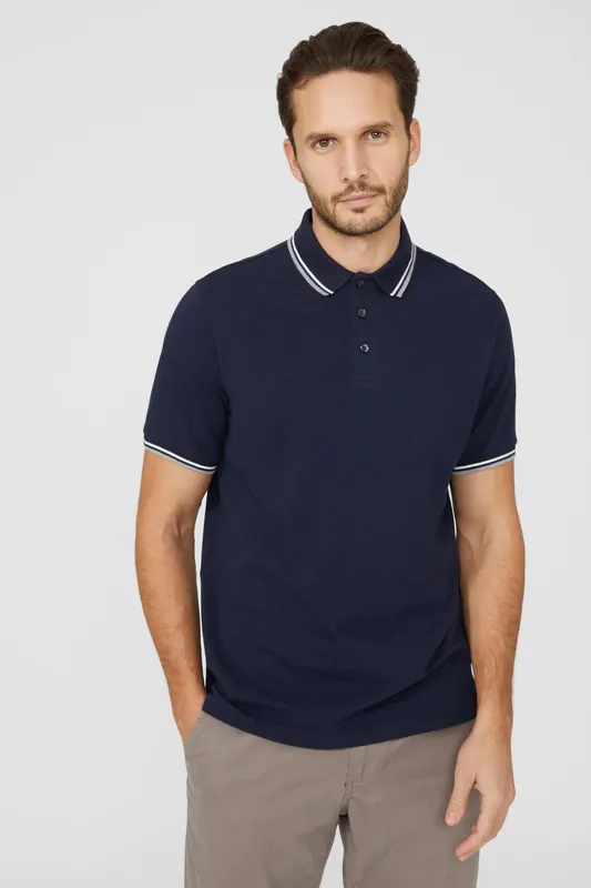 Maine Mens Pique Tipped Polo - Navy Cotton - Size 3xl