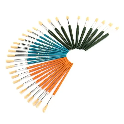 Unbranded Hog Hair Round Short Paint Brushes Assorted (Pack of 30) FBASS