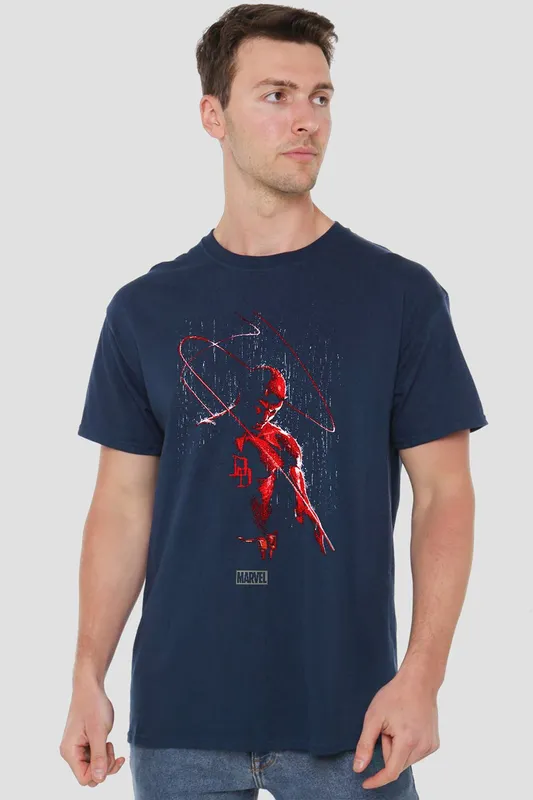 Marvel Unisex Daredevil Rain T-Shirt in Navy Size: XL - Navy