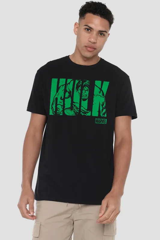 Marvel Hulk Text T-Shirt in Black Size: Small Black S