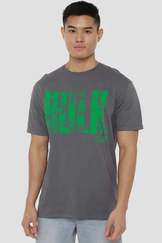 Marvel Hulk Text T-Shirt in Grey Size: Small Grey S