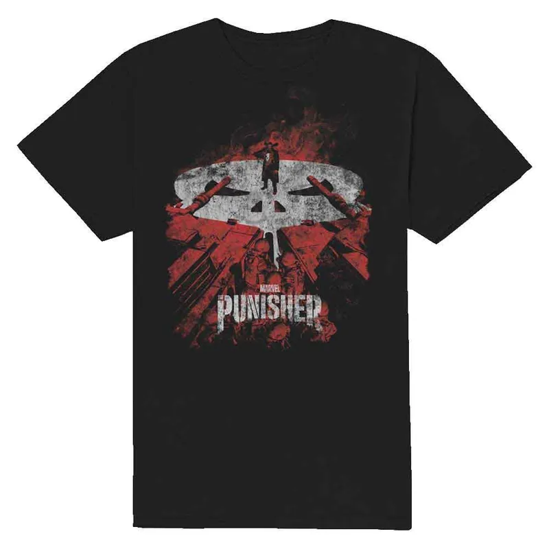Marvel Unisex Punisher Red Tanks T-Shirt in Black Size: Medium - Black
