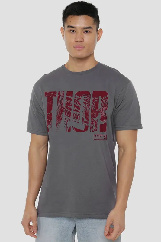 Marvel Thor Text T-Shirt in Grey Size: Small Grey