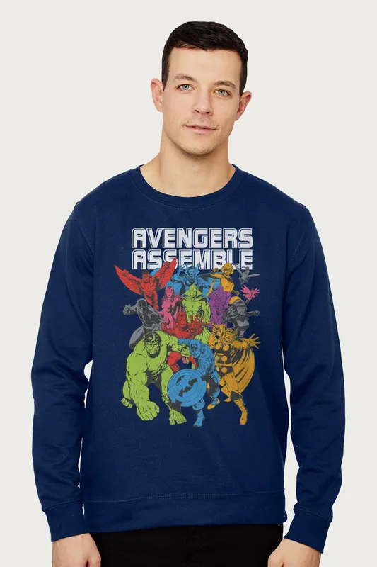 Marvel Avengers Assemble Comic Book Colour Art Sweatshirt in Navy Size: XL Navy XL