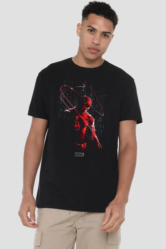 Marvel Unisex Daredevil Rain T-Shirt in Black Size: 2XL - Black