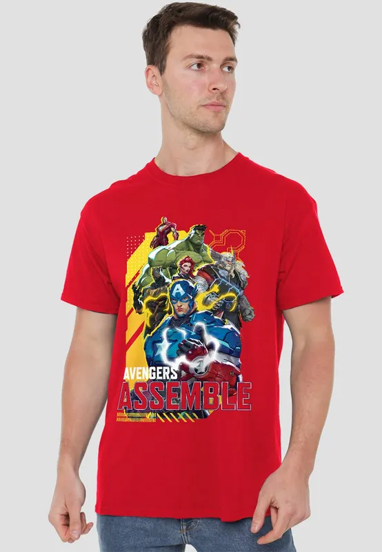 Marvel Rivals Avengers Assemble Group T-Shirt, Red Size: 3XL Red