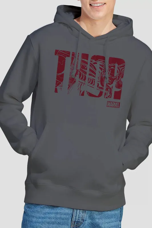 Marvel Unisex Thor Text Hoodie in Grey Size: XL - Grey