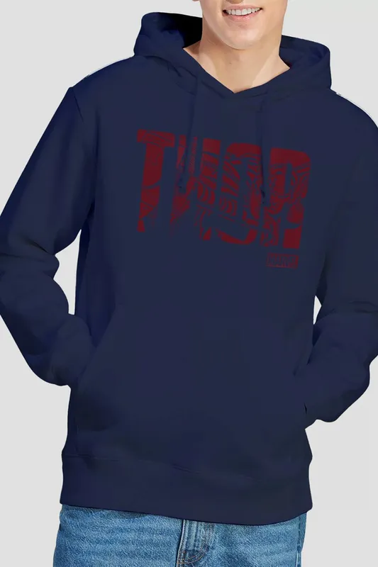 Marvel Unisex Thor Text Hoodie in Navy Size: XL - Navy