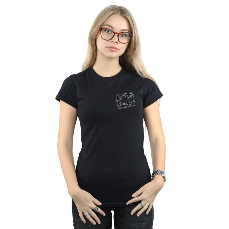 Marvel Women's Captain Breast Patch Cotton T-Shirt in Black Size: XL Black XL